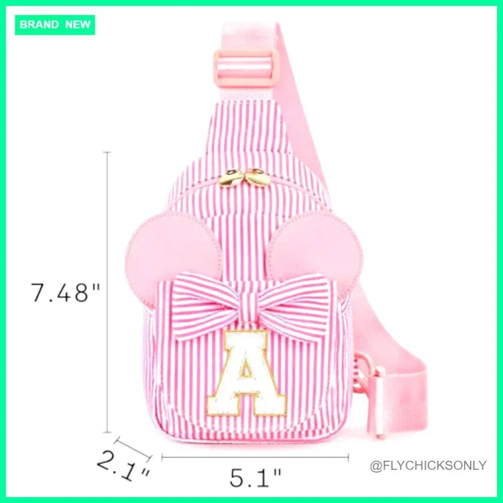 Adjustable Sling Bag with Letter A, Lightweight Polyester Travel Purse